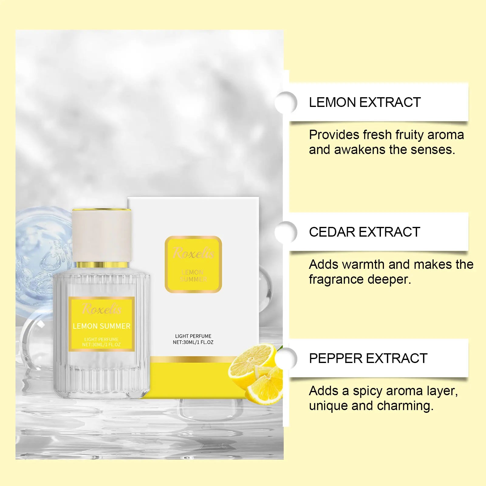 Roxelis 30ml Lemon Pheromone Perfume Fresh Summer Long Lasting Scent Elegant Glamour