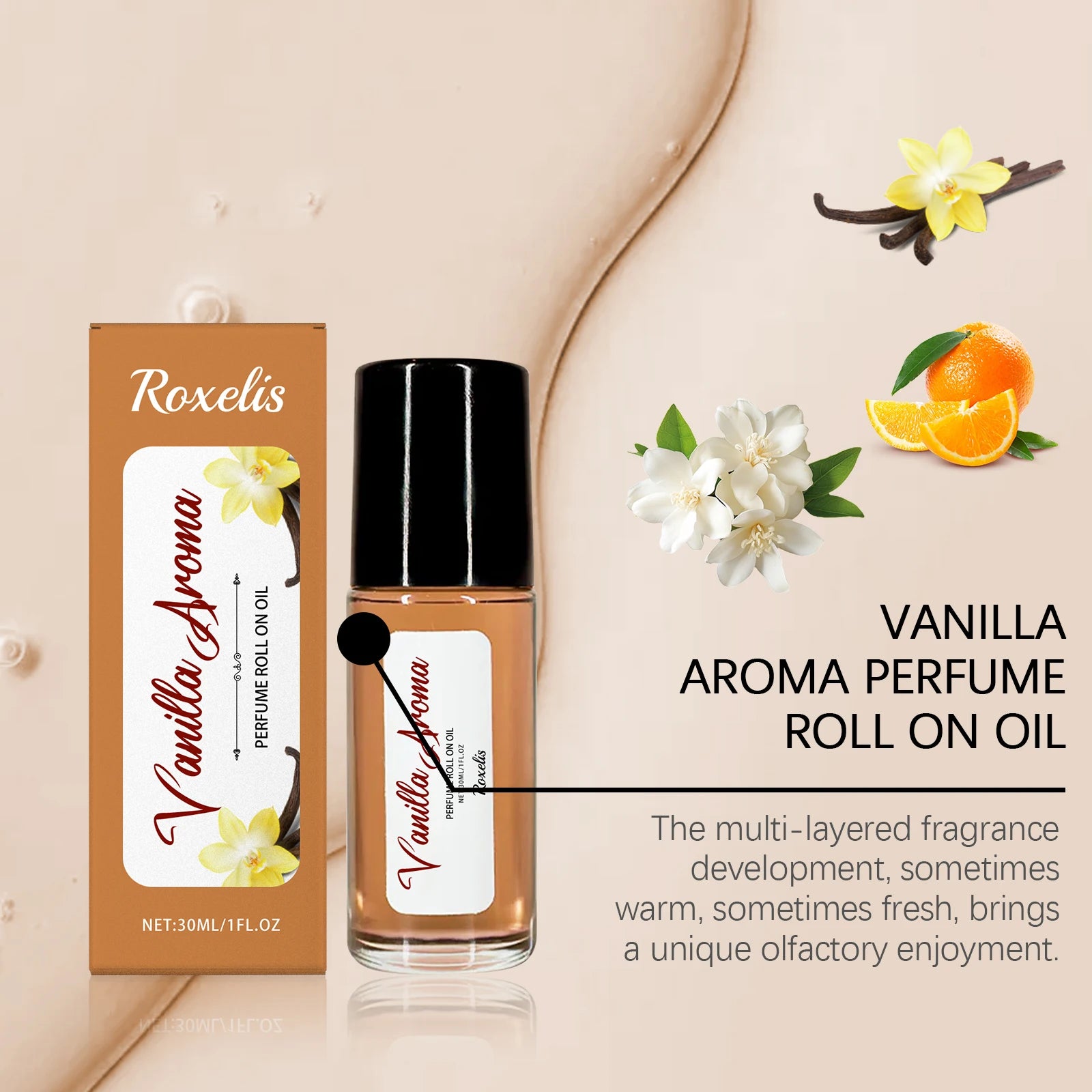 Roxelis 30ml Vanilla Pheromone Perfume Roller Ball Long Lasting Elegant Fragrance Romantic Dating