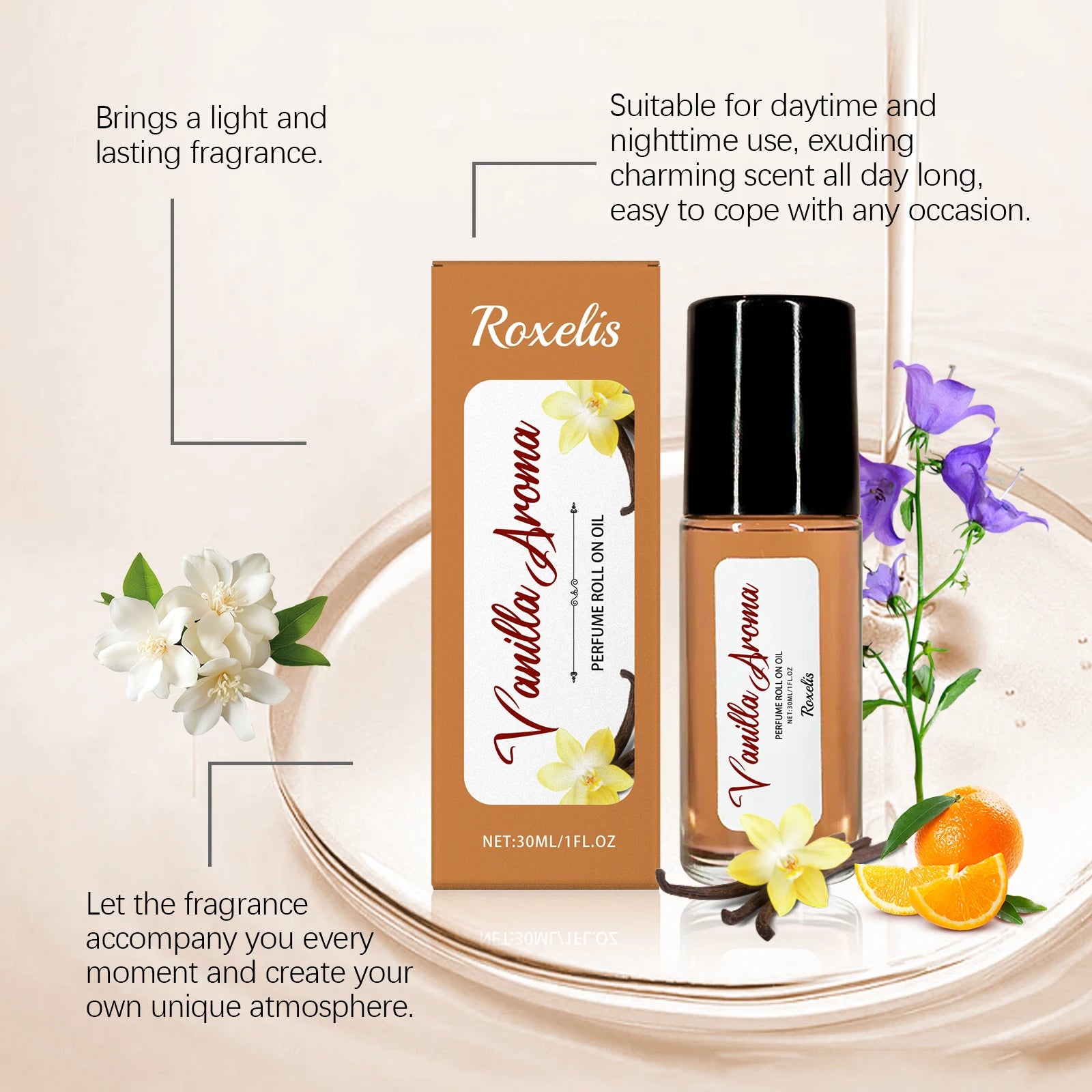 Roxelis 30ml Vanilla Pheromone Perfume Roller Ball Long Lasting Elegant Fragrance Romantic Dating